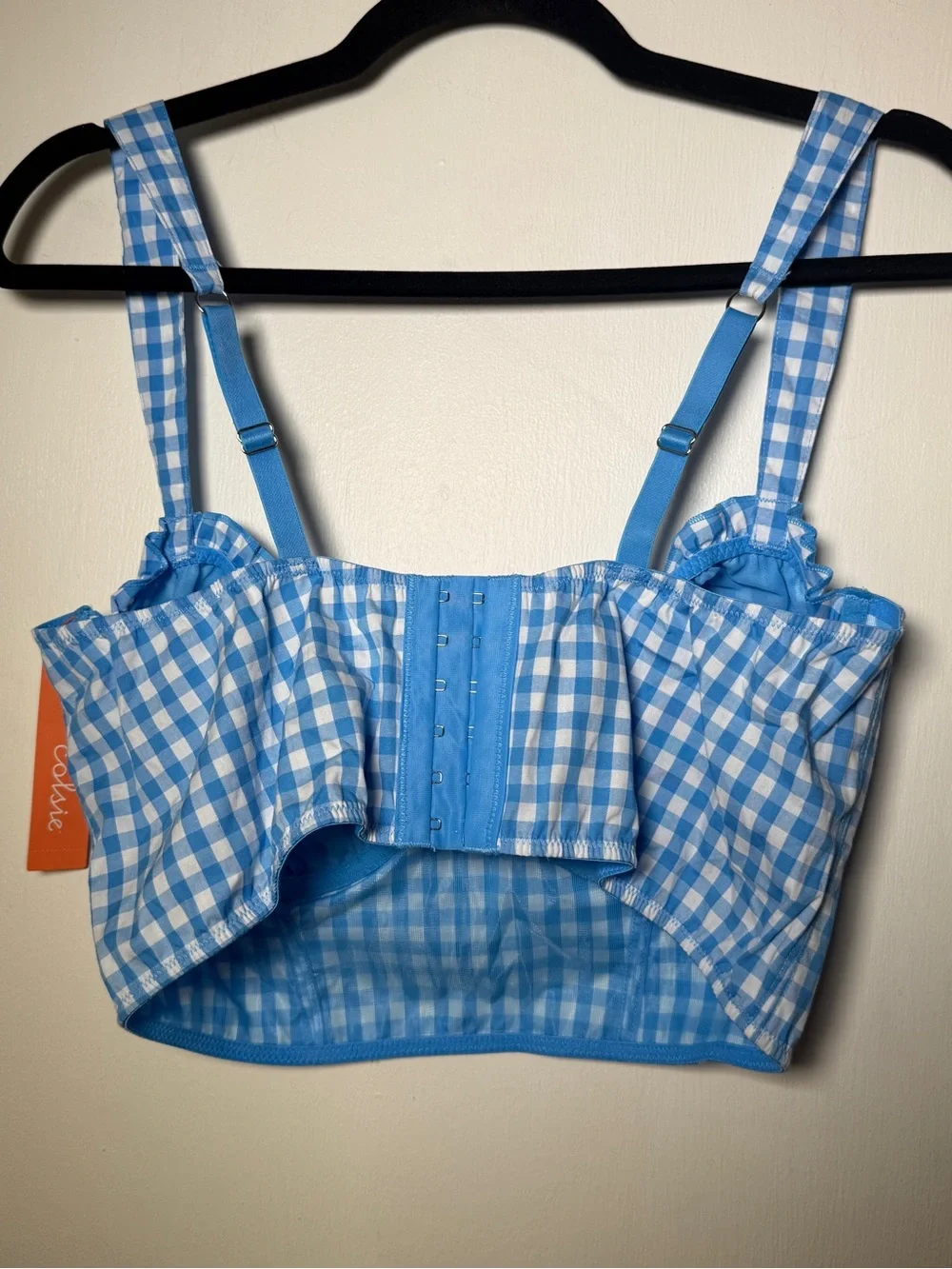 Colsie Blue and White Gingham Ruffle Bustier Large NWT Summer Festival